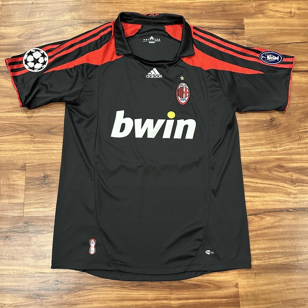 AC Milan Jersey Mens XL Black Red Soccer Adidas Bwin Climacool Champions League